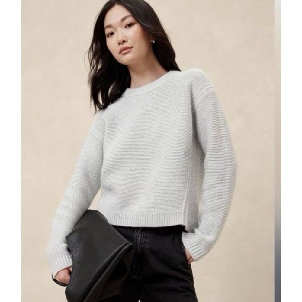 Banana Republic Womens M Cotton Wool Blend Grey Heavy Knit Pullover Sweater